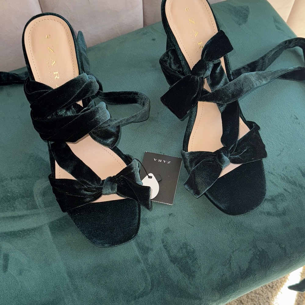 V. Botella Green Velvet Tie Ankle Sandals - Size 42 (US 11) with box
